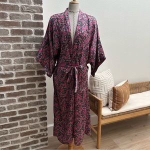 Lucie Ann II Lingerie Robe Women's LARGE Belted MADE USA Kimono Vintage Floral
